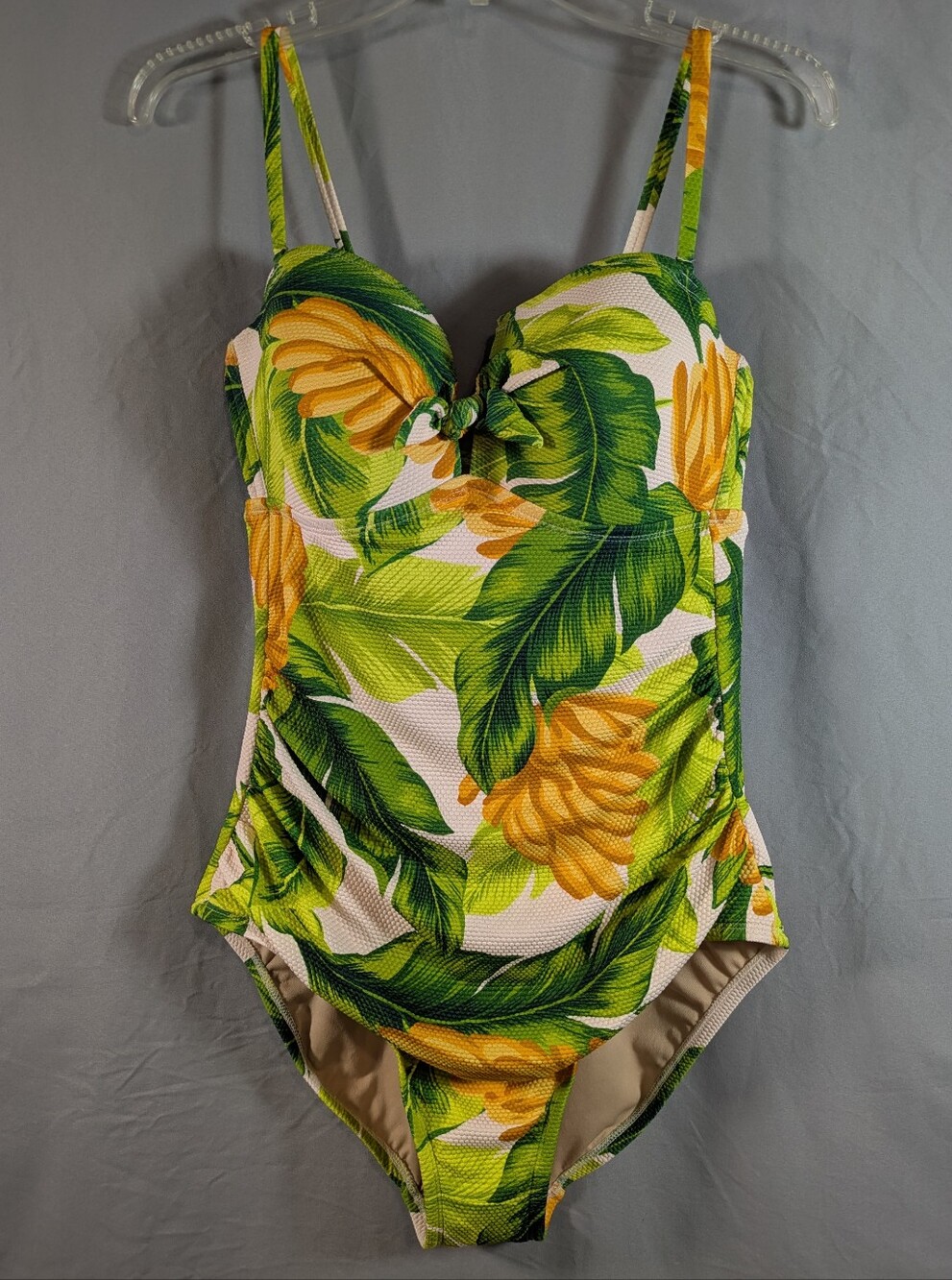 Kona Sol Banana Print Bandeau One Piece Swimsuit, L, NWT